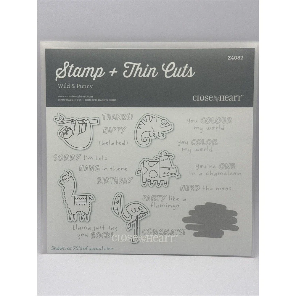 CTMH WILD & PUNNY STAMP  THIN CUTS SET COW FLAMINGO SLOTH funny llama iguana